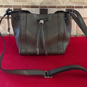 Brighton ARDEN Leather Cross Body Drawstring Bag Sable Gray w/Dust Bag $395 NWOT